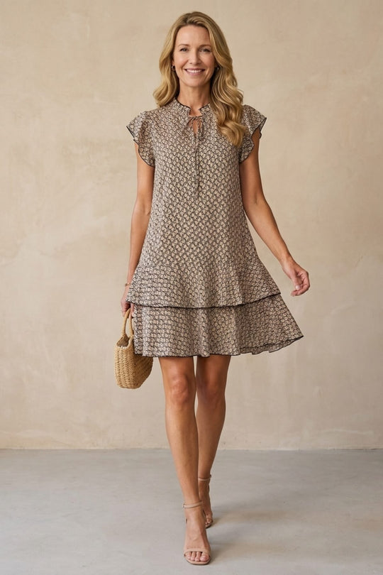 Tie-Neck Tiered Ruffle Summer Dress