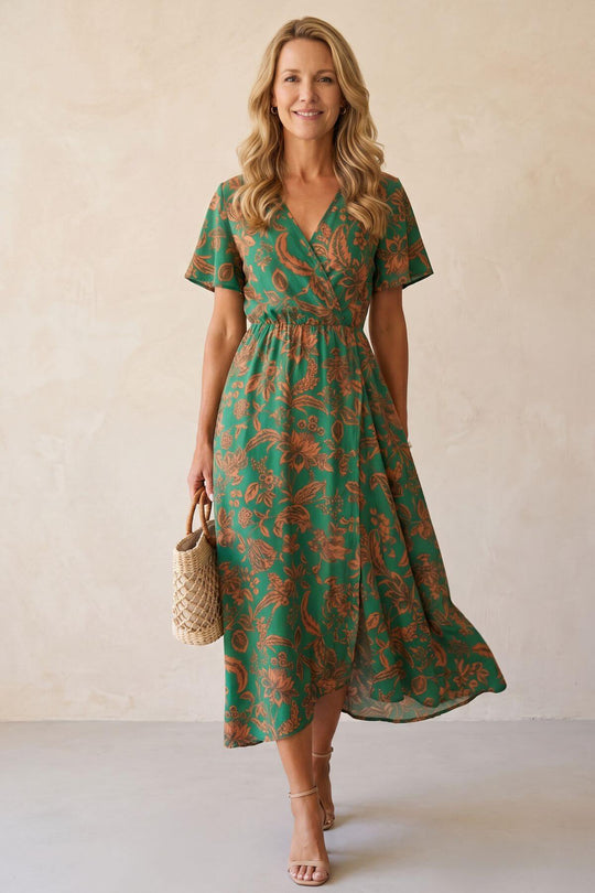 Tropical Print High Slit Maxi Dress