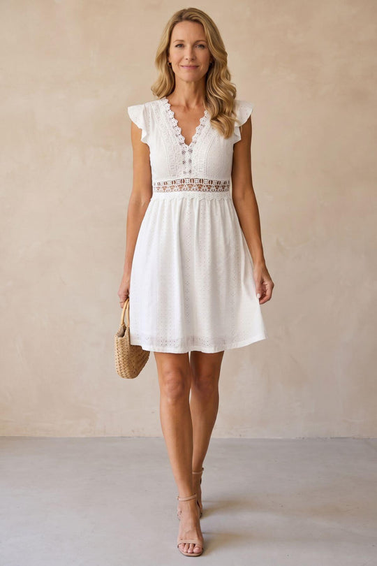 V-Neck Eyelet Flutter Sleeve Bohemian Summer Dress