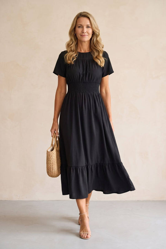 Boho Flutter Sleeve Smocked Waist Maxi Dress