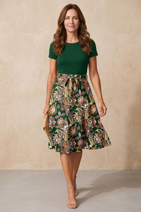 Work Casual Floral Skirt Midi Dress