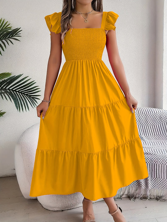 Flowy Tiered Smocked Midi Dress