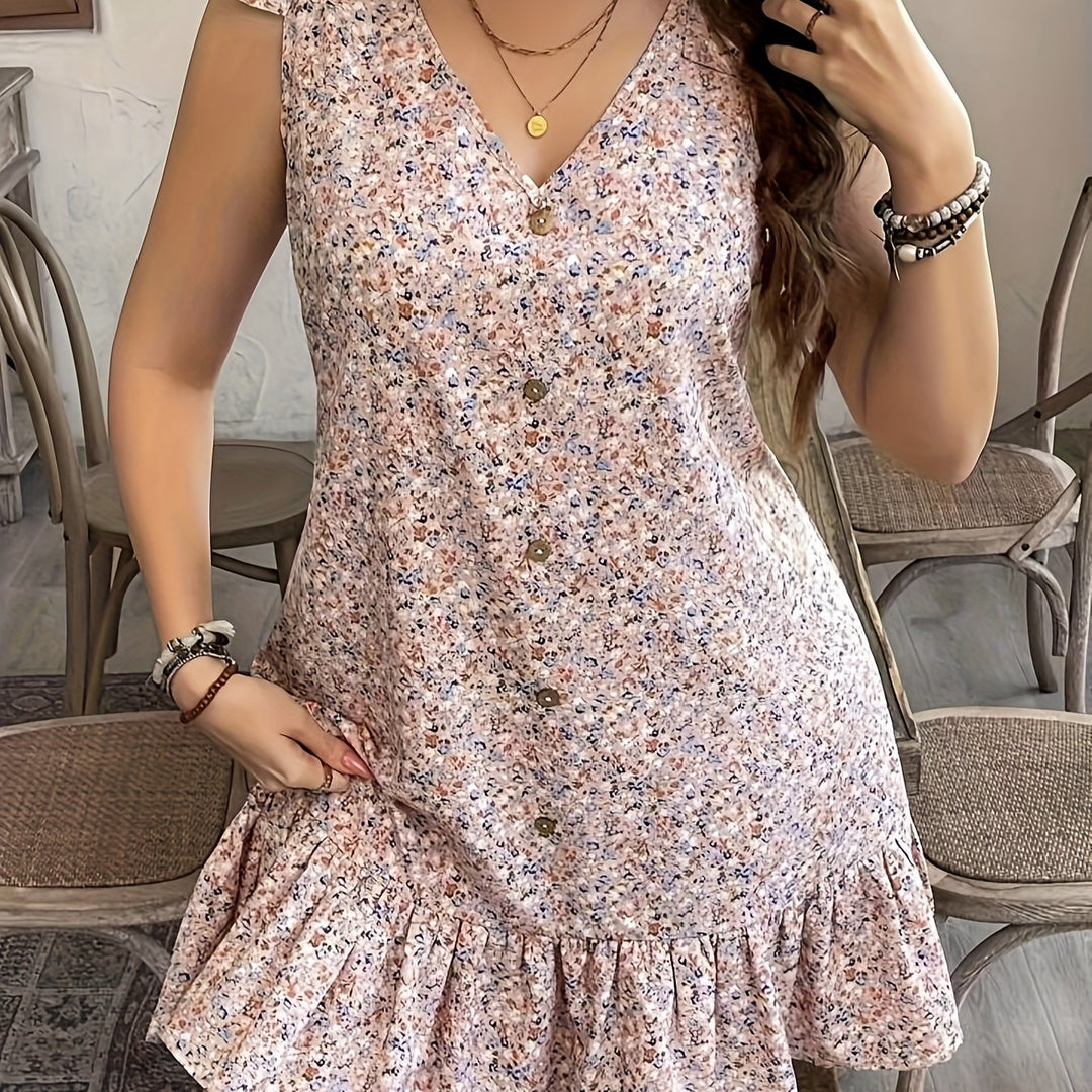 Boho Floral Print Tie Shoulder Dress