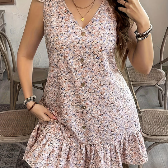 Boho Floral Print Tie Shoulder Dress