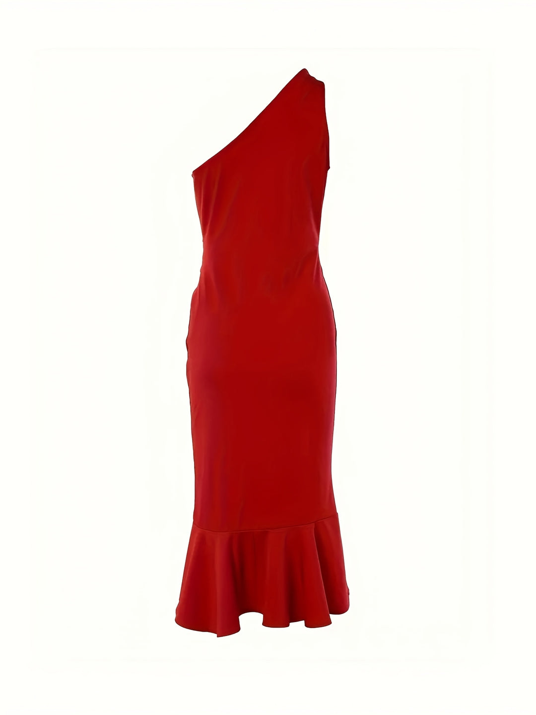 Elegant One Shoulder Ruffle Midi Dress