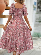 Bohemian Puff Sleeve Tiered Midi Dress