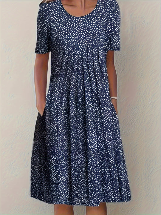Casual Short Sleeve Floral Pocket Dress