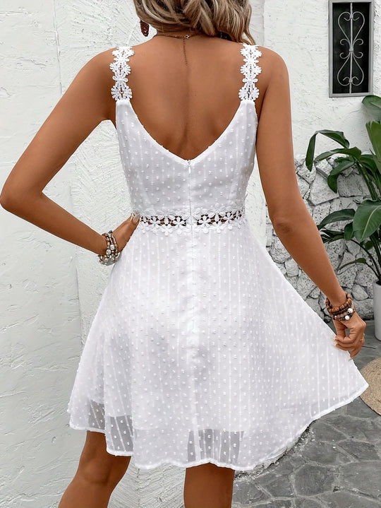 Textured Lace Waist Sleeveless Boho Dress