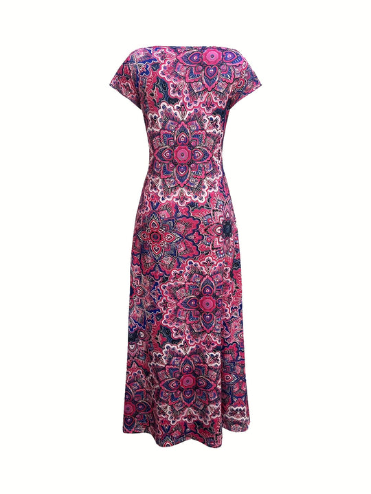 Casual V-Neck Kaleidoscopic Pattern Long Dress