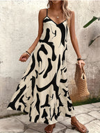 V-Neck Abstract Pattern Flowy Boho Maxi Dress
