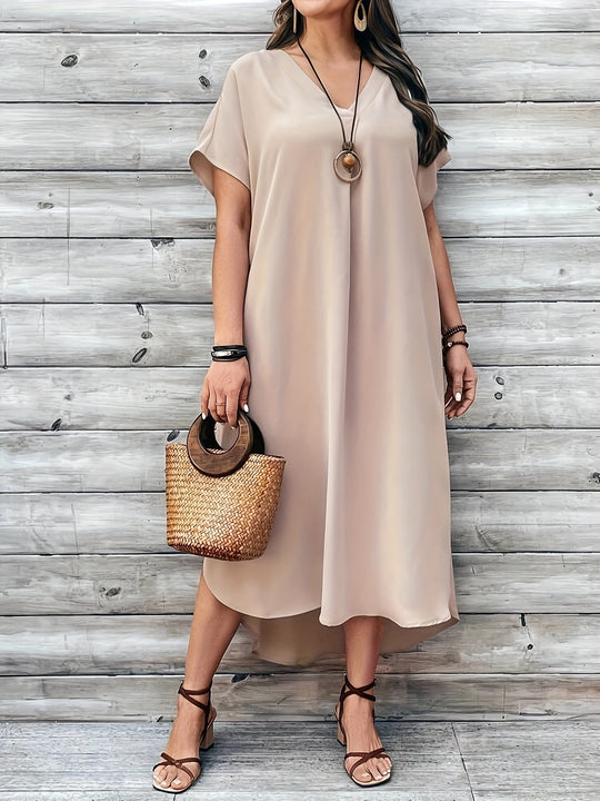 Casual Oversized V-Neck Summer Midi Dress