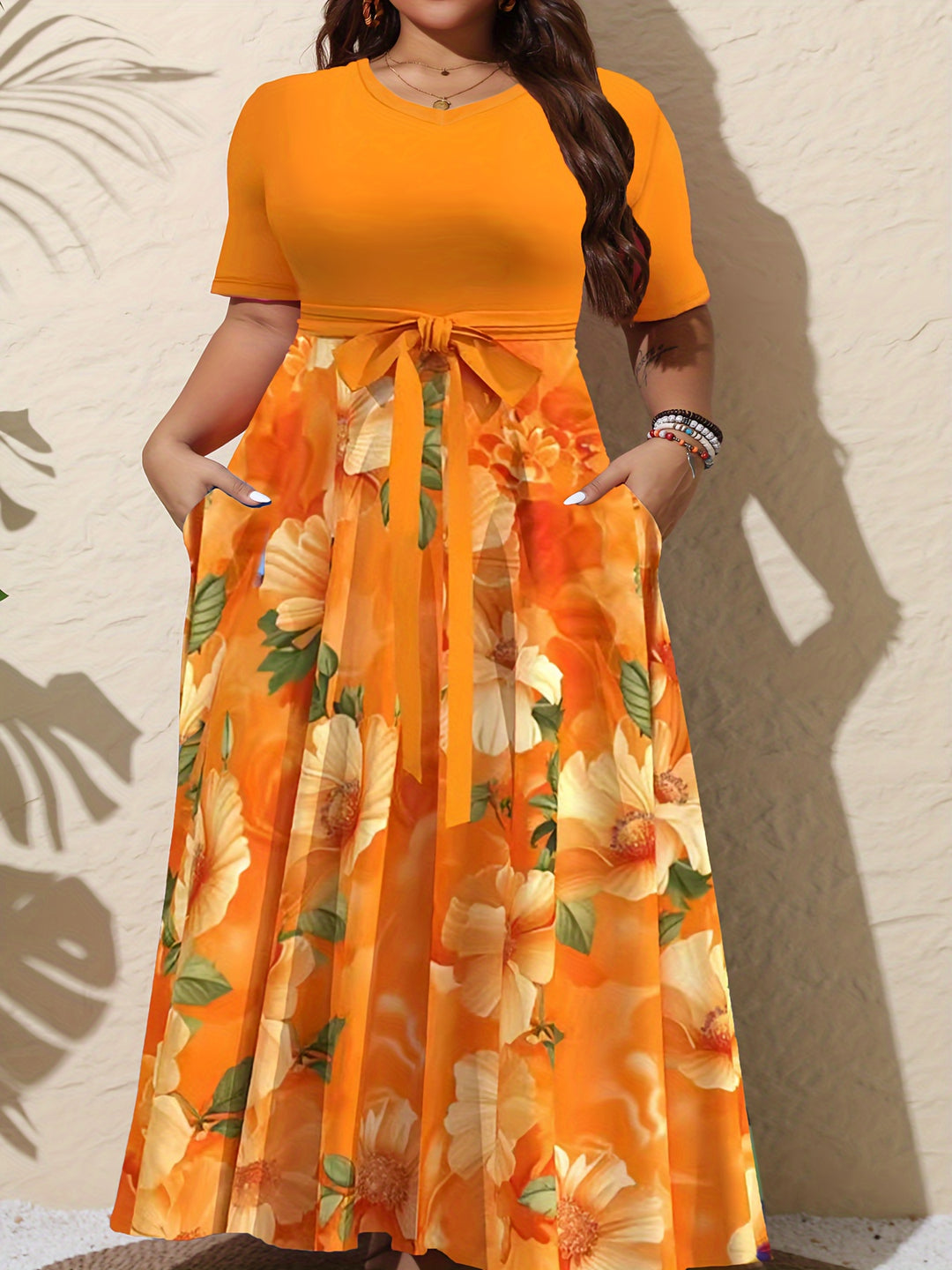 Short Sleeve Floral A-Line Maxi Dress