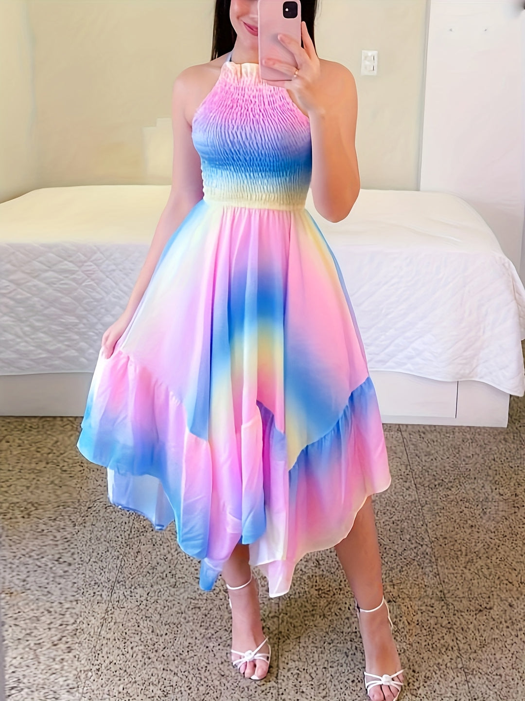 Casual Ombre Smocked Halter Dress