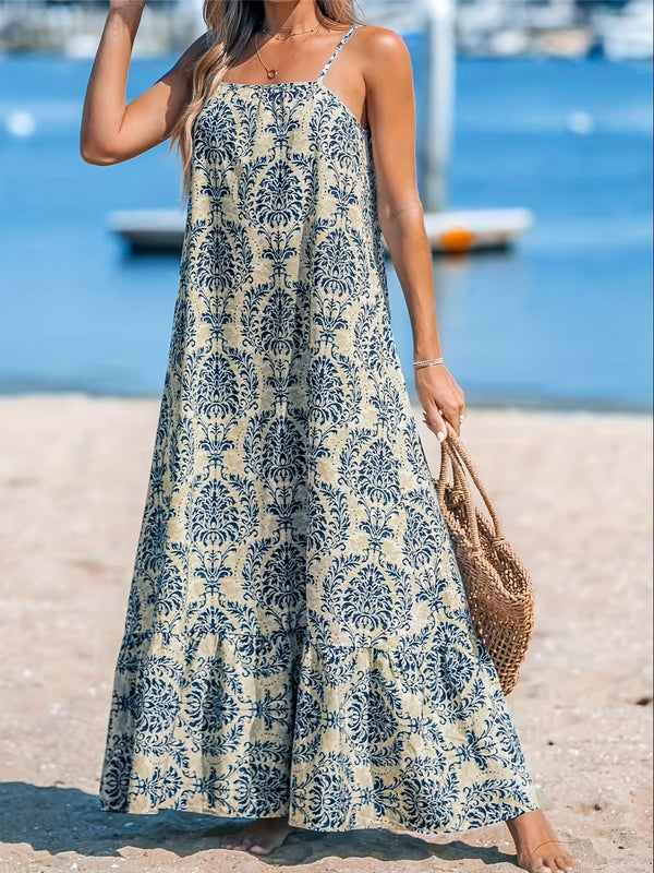 Bohemian Square Neck Printed Long Dress