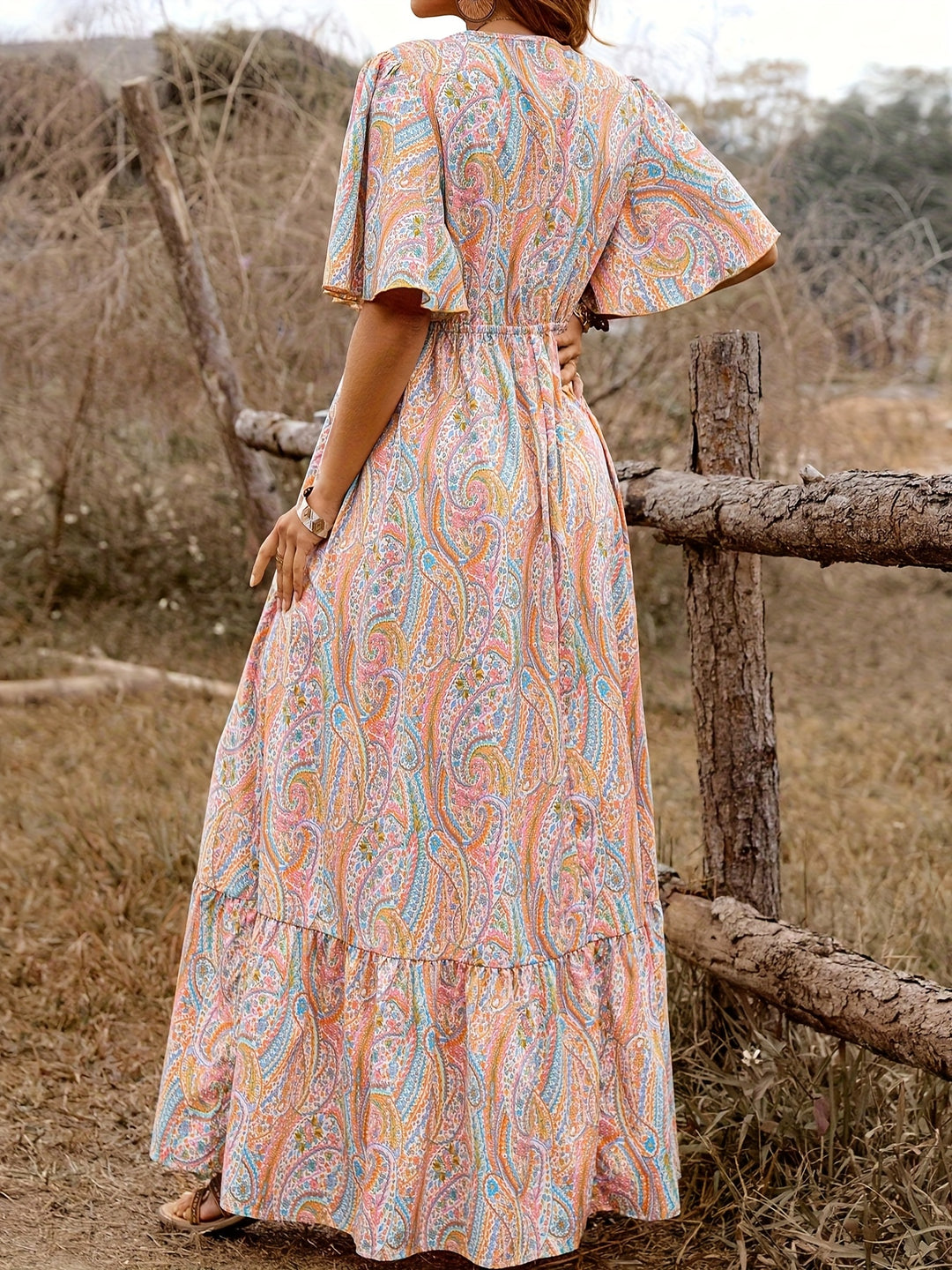 Flowy Deep V Empire Waist Summer Maxi Dress