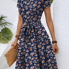 Boho A-Line Floral Tie Waist Dress