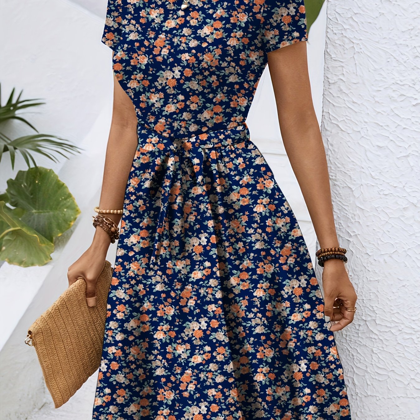 Boho A-Line Floral Tie Waist Dress