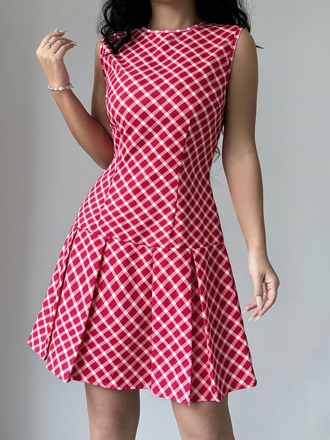 Casual Plaid Drop Waist Mini Dress