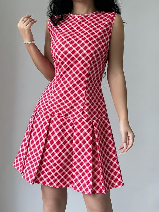 Casual Plaid Drop Waist Mini Dress