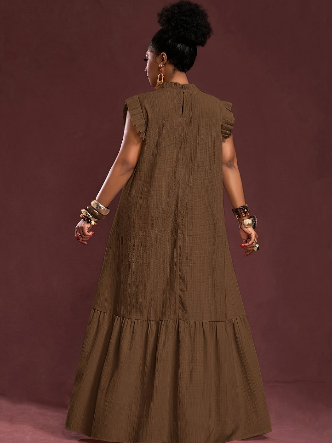 Boho Ruffle Cap Sleeve Textured Maxi Dress - Plus Size