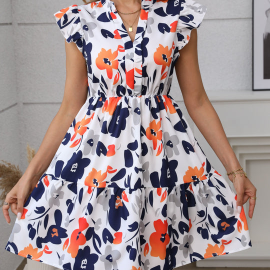Sweet Floral Ruffle Sleeve Mini Dress