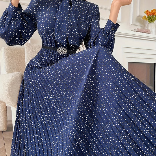Elegant Tie Neck Pleated Maxi Dress
