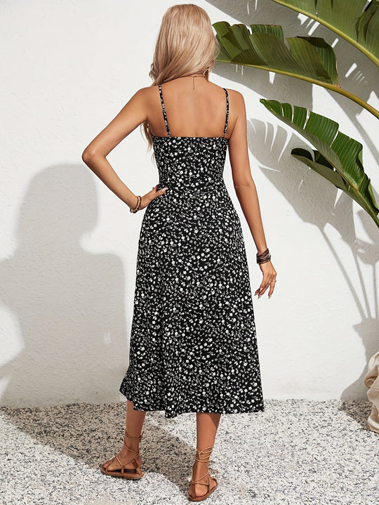 Floral Tie-Front Split Midi Dress