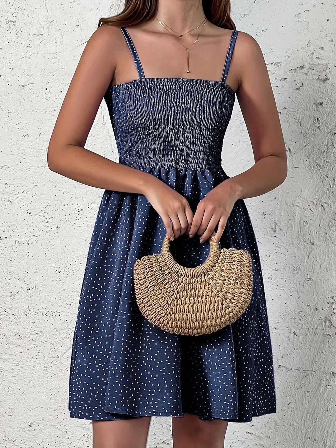 Polka Dot Square Neck Midi Dress