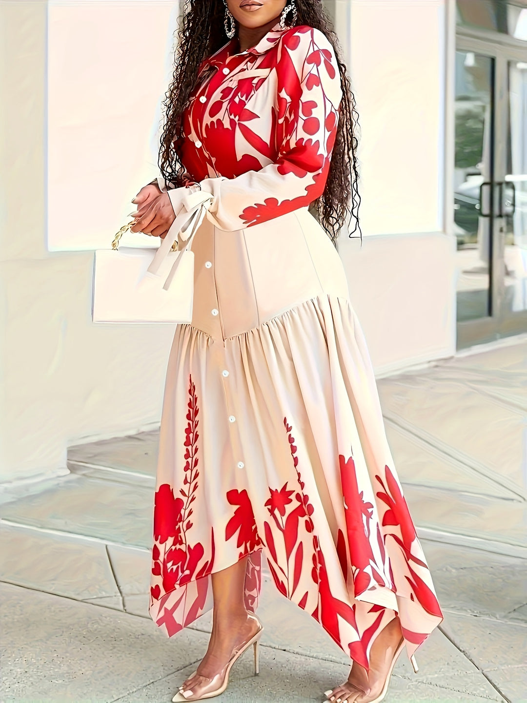Elegant Collared Button Down Asymmetrical Maxi