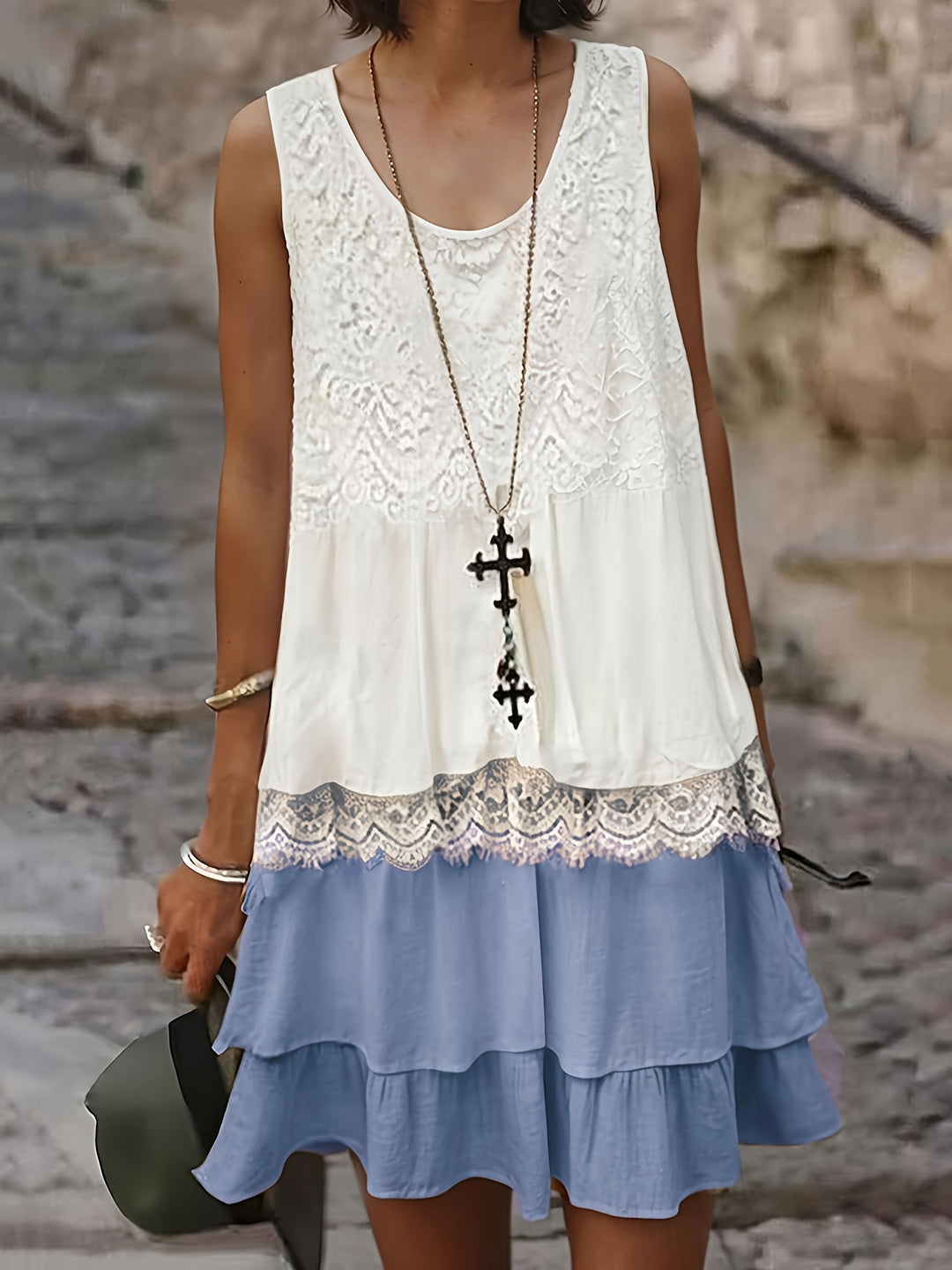 Boho Layered Crinkle Skirt Summer Dress