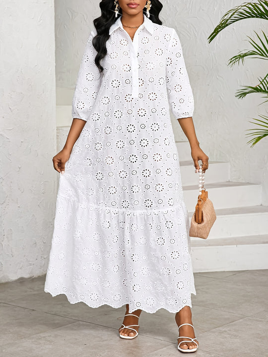 Bohemian Eyelet Button Front Maxi Dress