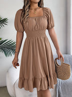 Bohemian Puff Sleeve Ruffled Short Dress