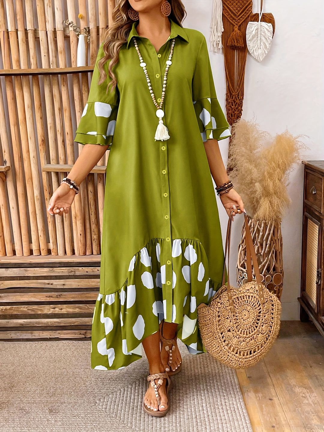 Flowy Collared Button Down Shirt Dress