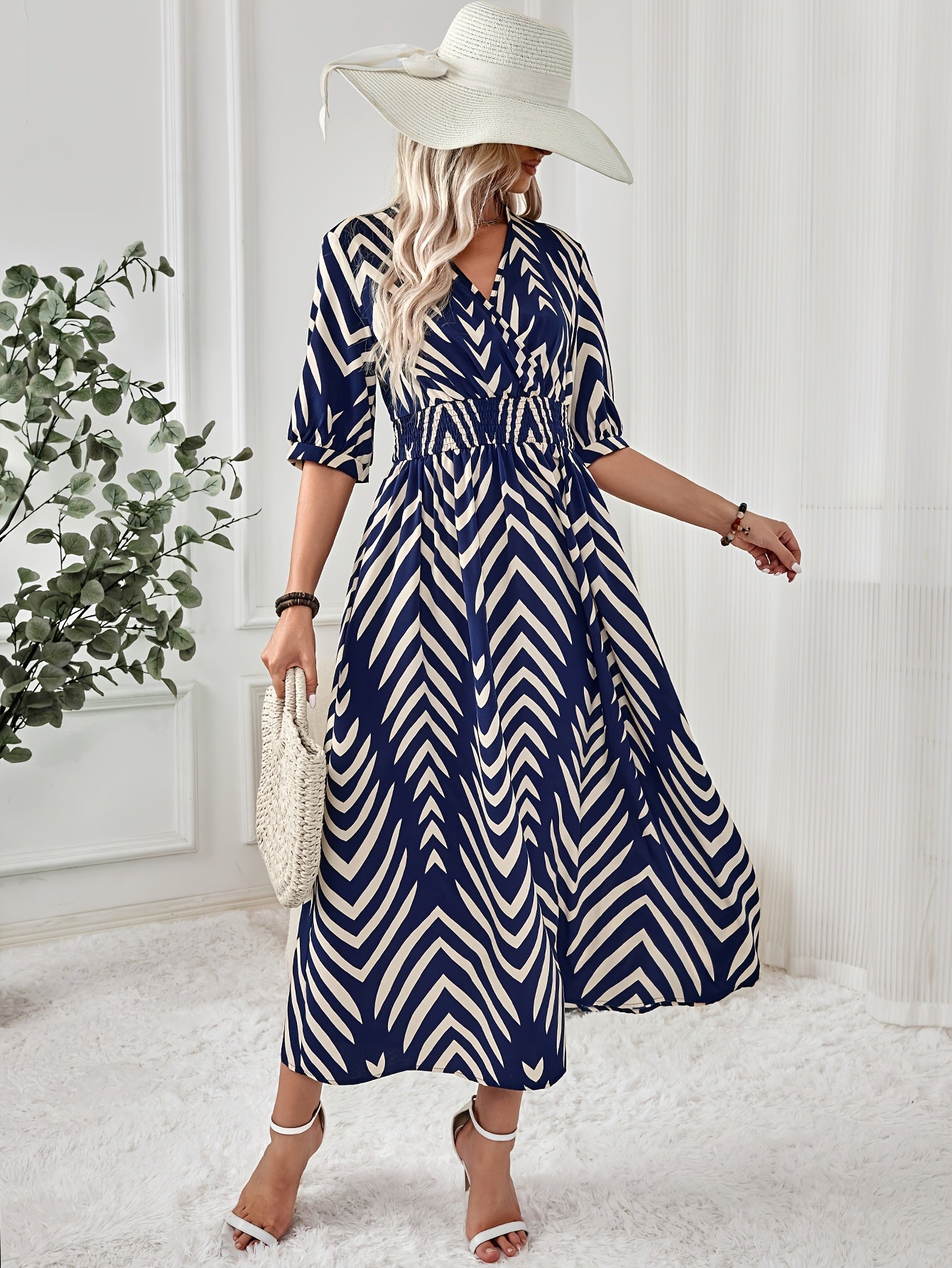 Bohemian Chevron Print Half Sleeve Dress
