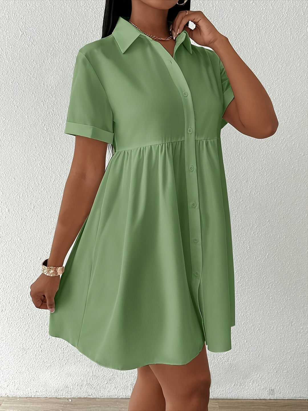 Short Sleeve Button Down Babydoll Dress