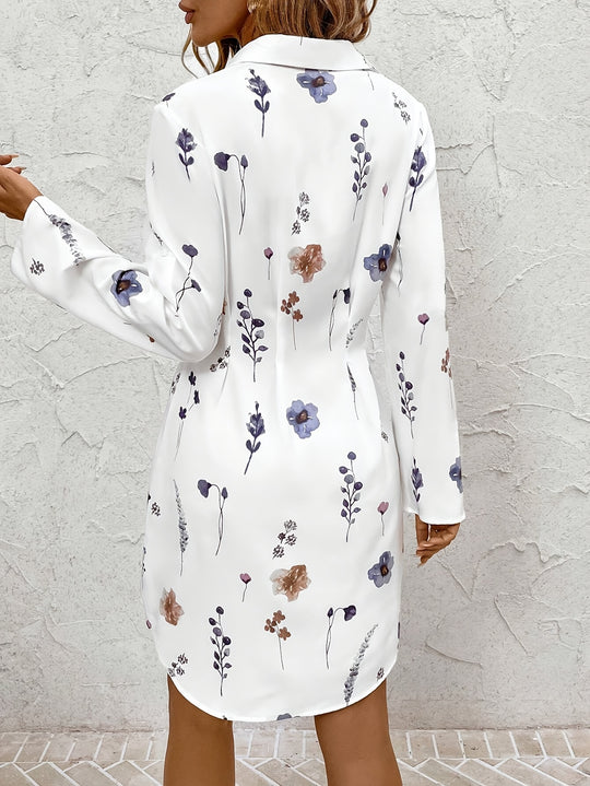 Casual Floral Button Down Shirt Dress