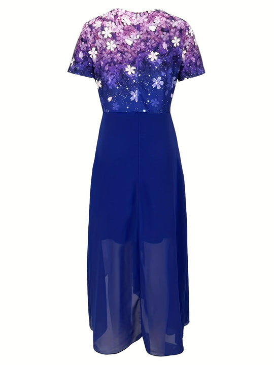 Elegant V-Neck Floral Bodice Maxi Dress