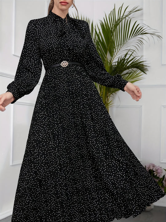 Elegant Tie Neck Pleated Maxi Dress