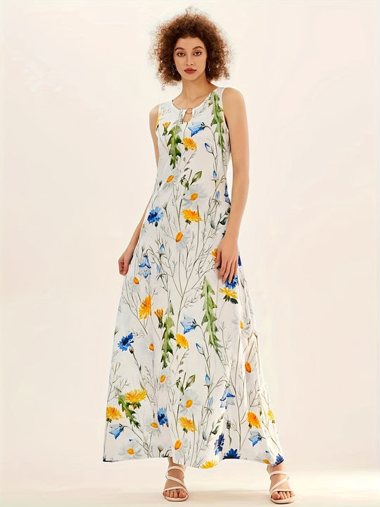 Boho Wildflower Print Sleeveless Maxi Dress
