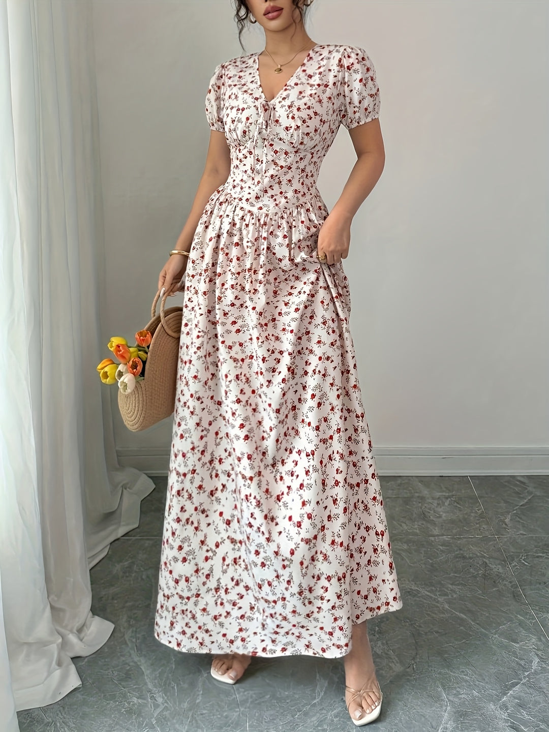Bohemian Striped Bow Print Maxi Dress