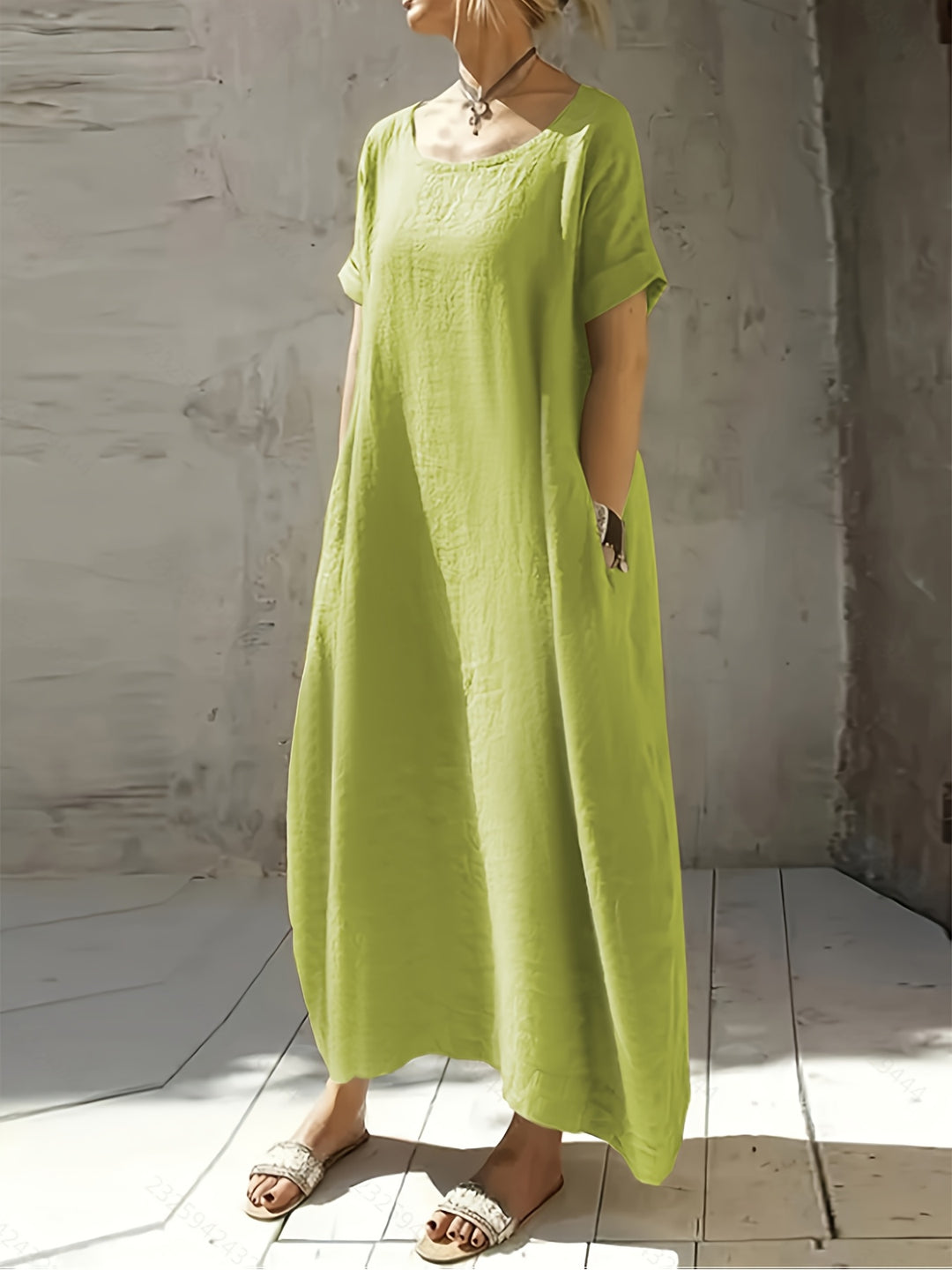 Minimalist Short Sleeve Linen Pocket Dress