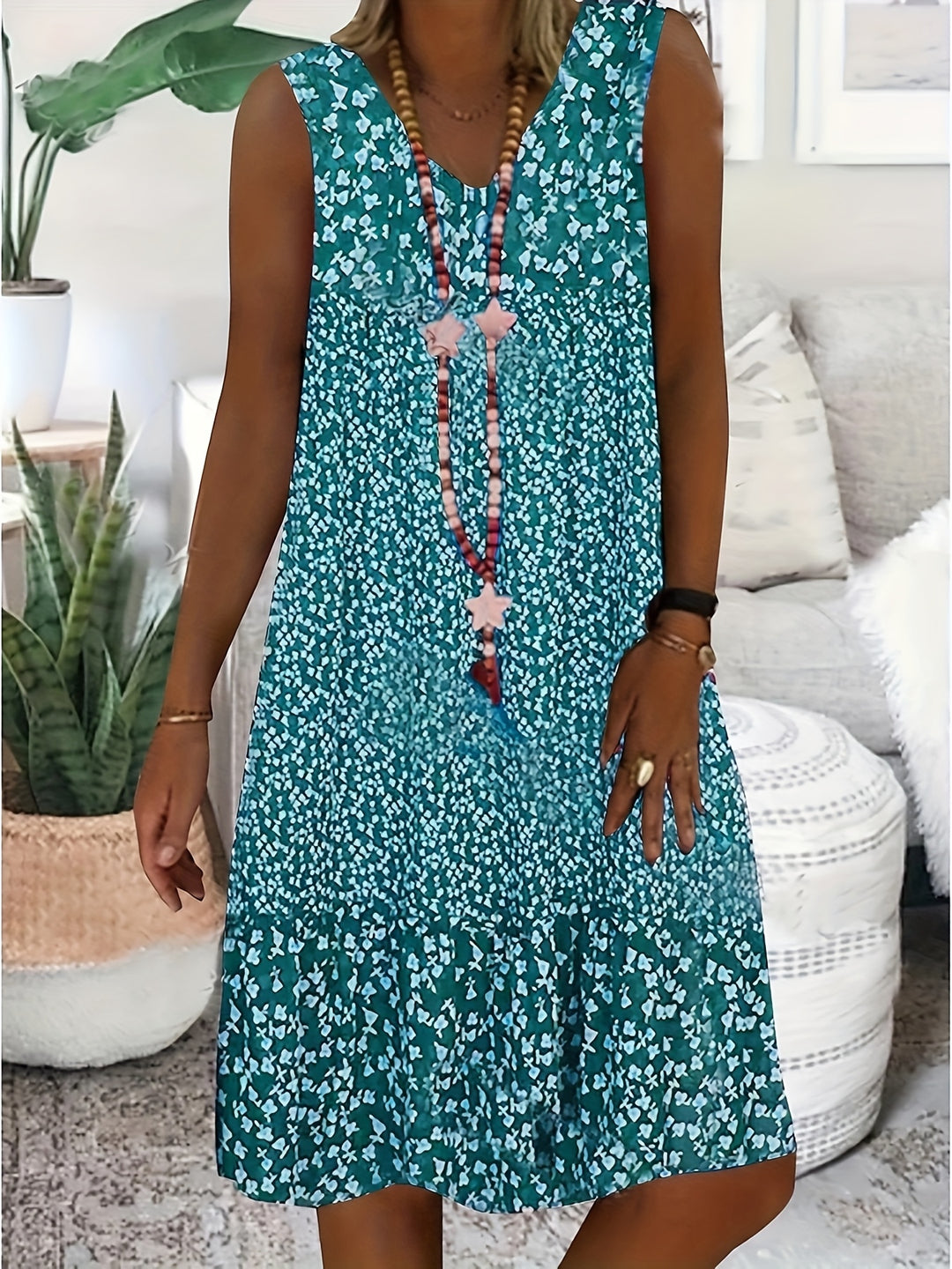 Bohemian V-Neck Print Summer Shift Dress
