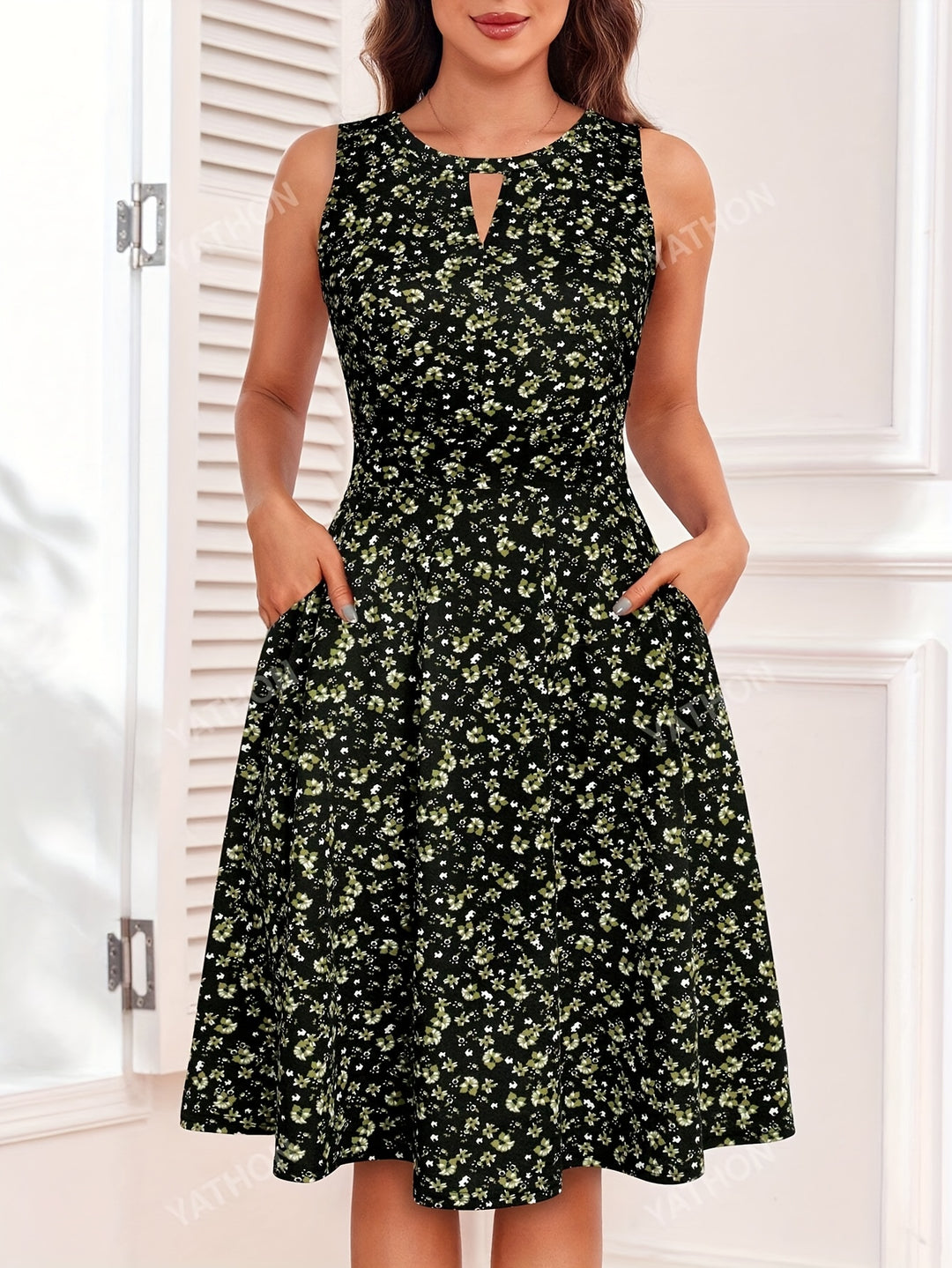 Casual Keyhole Neck Midi Dress