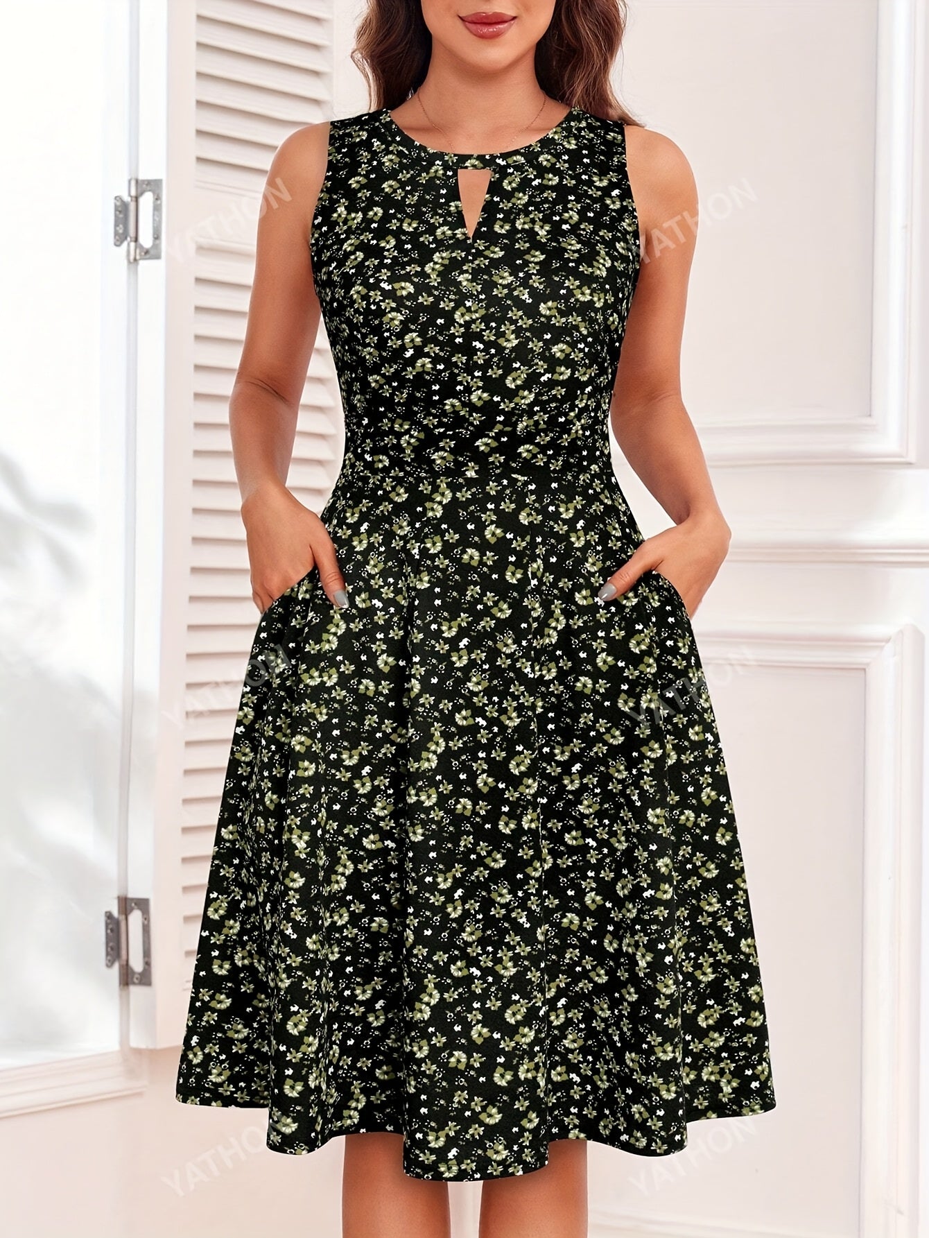 Casual Keyhole Neck Midi Dress