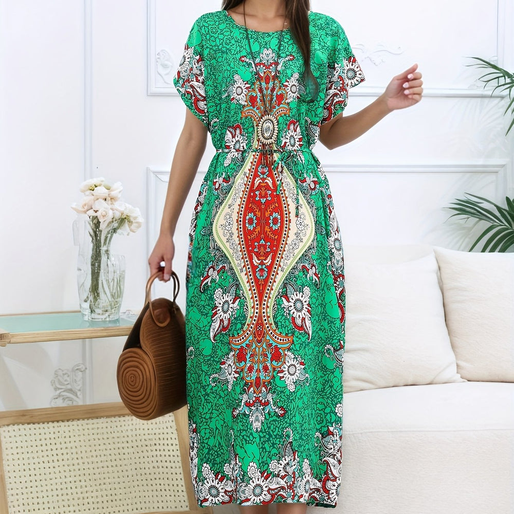 Casual Short Sleeve Oversized Print Maxi Dress