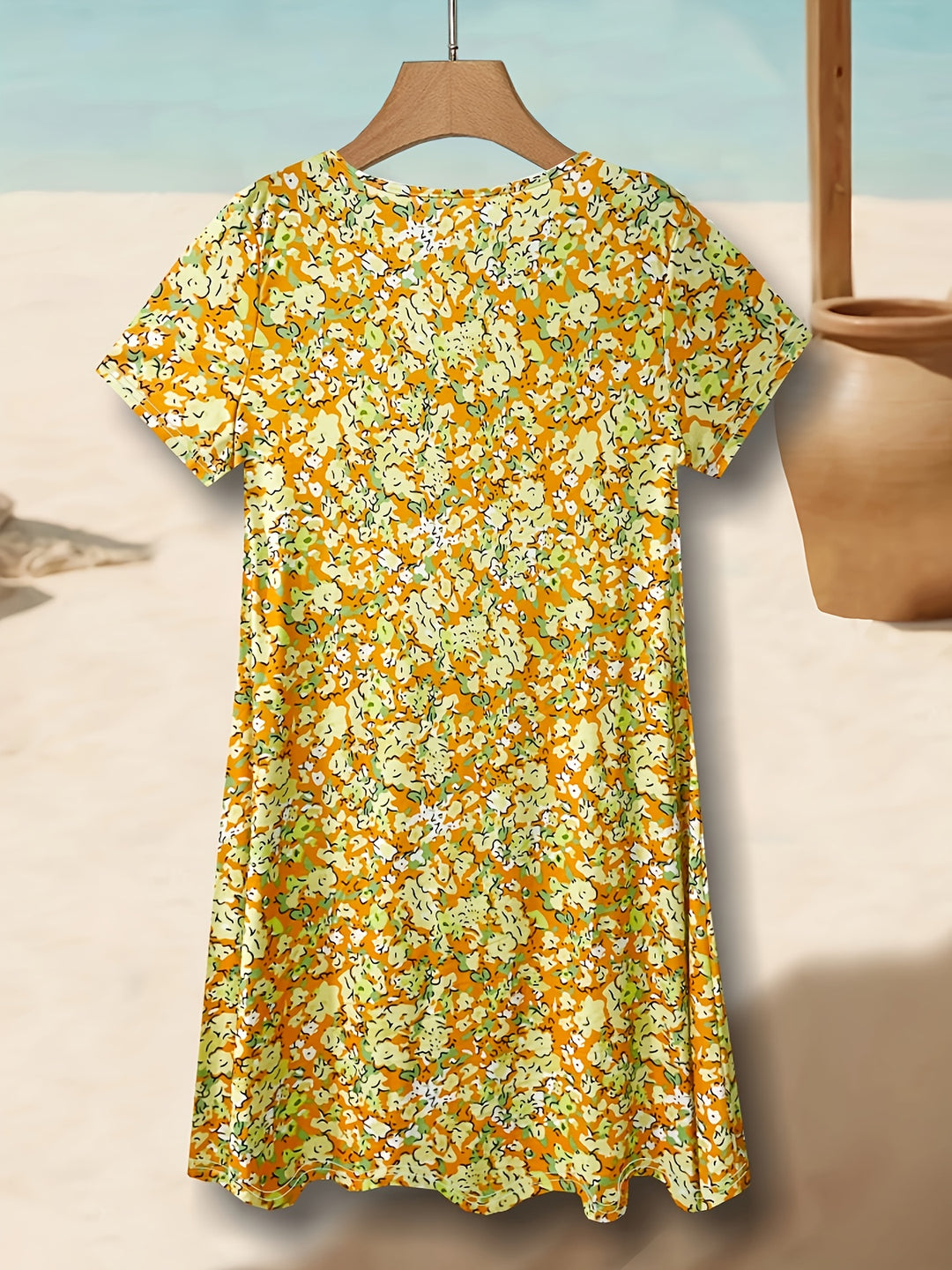 Relaxed Short Sleeve Floral Midi Dress