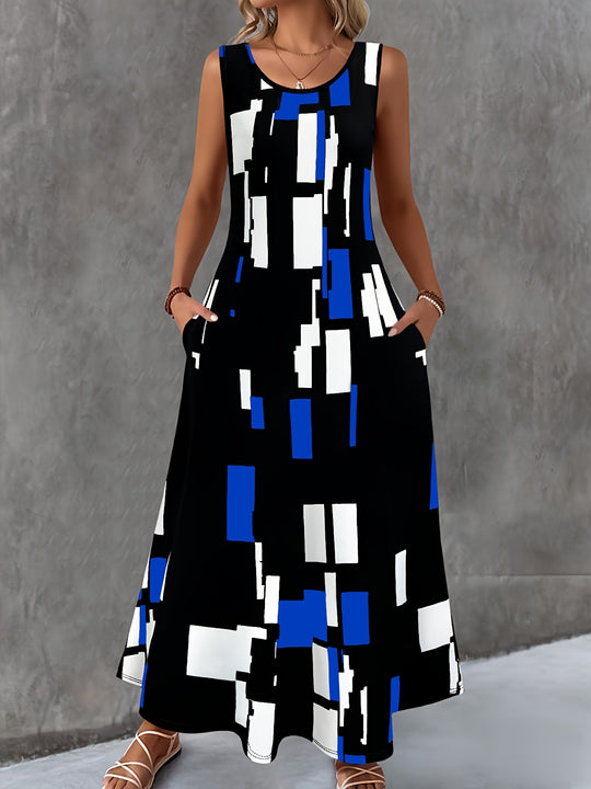 Abstract Geometric Sleeveless Maxi Boho Dress
