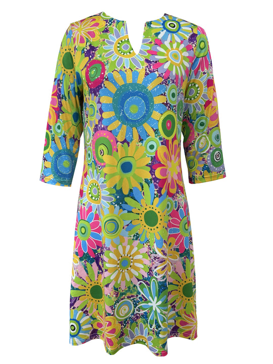 Artsy Floral V-Neck Relaxed Shift Dress