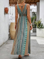 Summer Bohemian Sleeveless Mixed Print Slit Dress