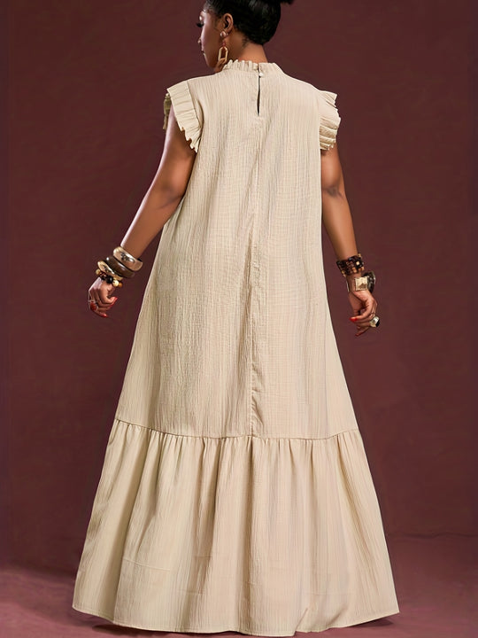 Boho Ruffle Cap Sleeve Textured Maxi Dress - Plus Size